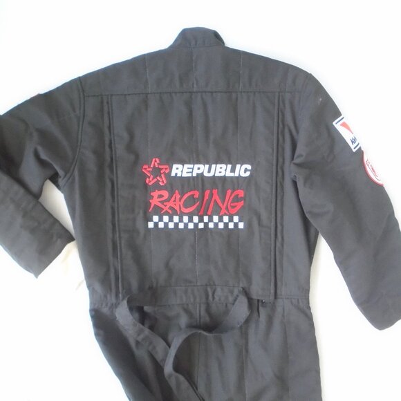 vintage Simpson Republic Racing Pit Crew Team Overalls Mens Size LS Black - Picture 4 of 12